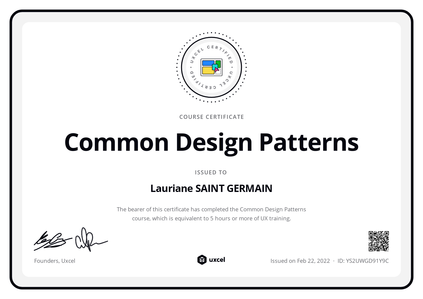 Lauriane SAINT GERMAIN's certificate
